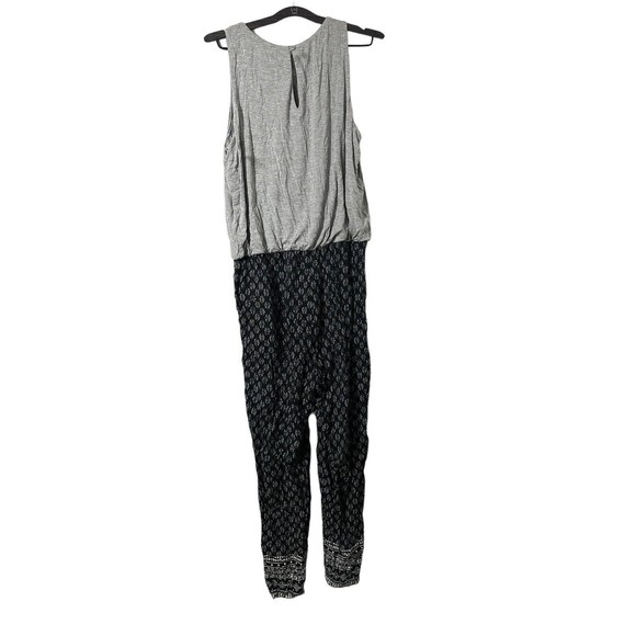 Anthropologie Hei Hei Rhodes Jumpsuit Women's L Gray Black Printed Blouson Top - Picture 3 of 7